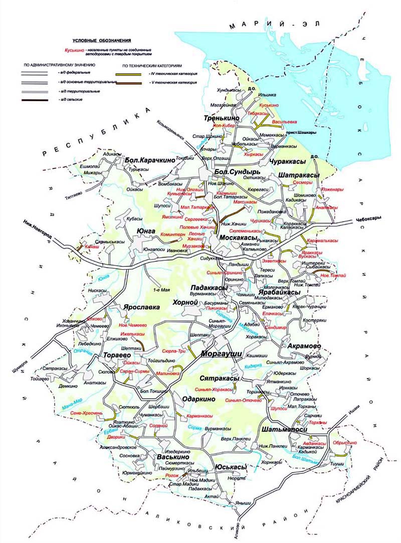 Карта чувашии с населенными пунктами подробная