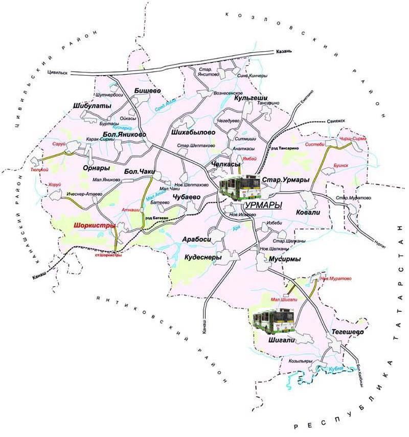 Карта цивильского района чувашской республики с деревнями